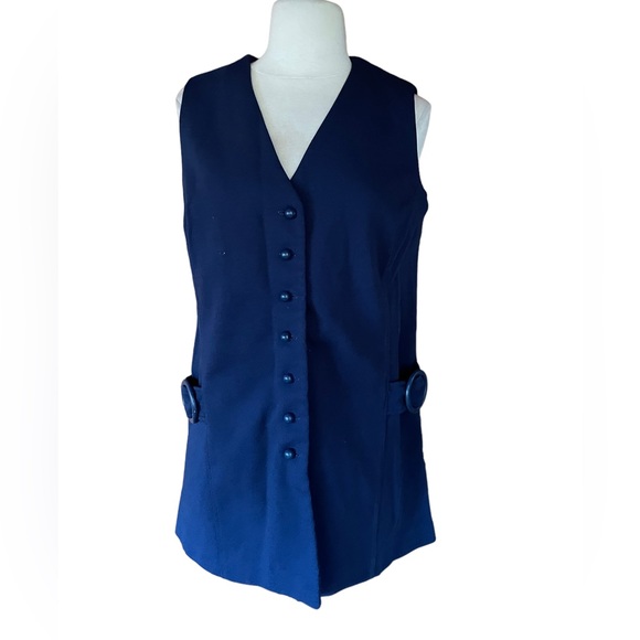 1960s Jack Winter Ribbed Poly Knit Button Down Vest - Picture 1 of 6